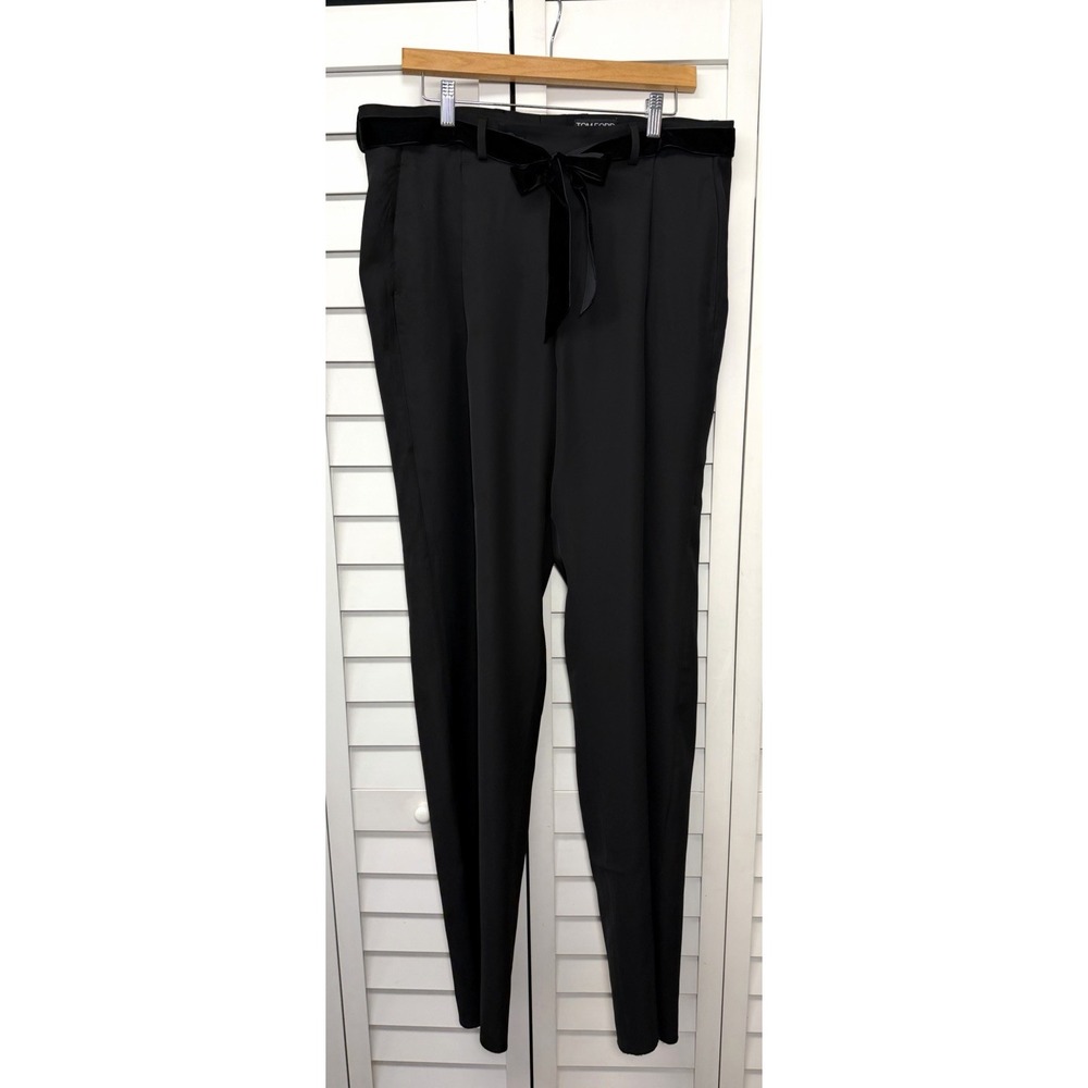Tom Ford Pleated Trousers Suit Pants Super Long Preppy Women's Size 18 Black